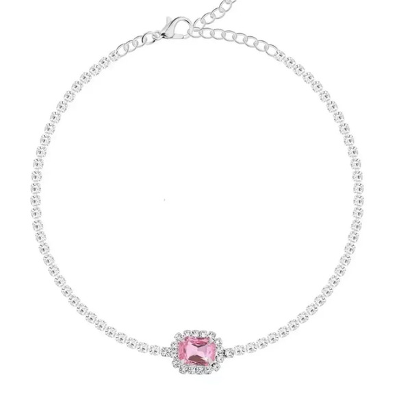 NEW! Dainty 18K White Gold Pink Sapphire Tennis Chain Choker - Picture 12 of 12